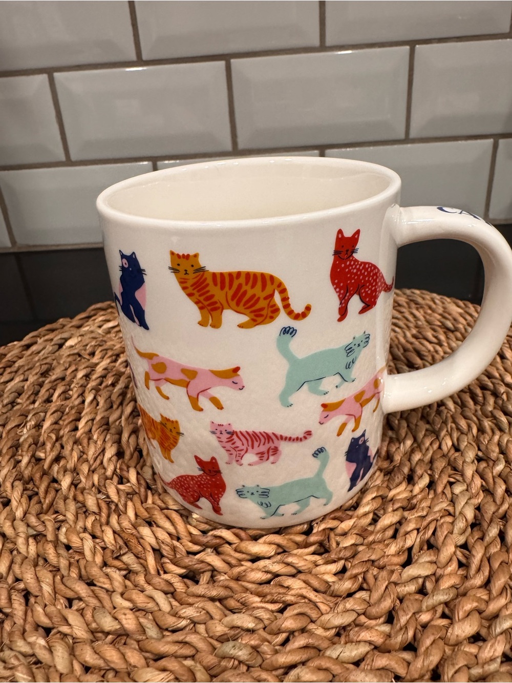 Multicolor Cat Pattern Ceramic Mug - White